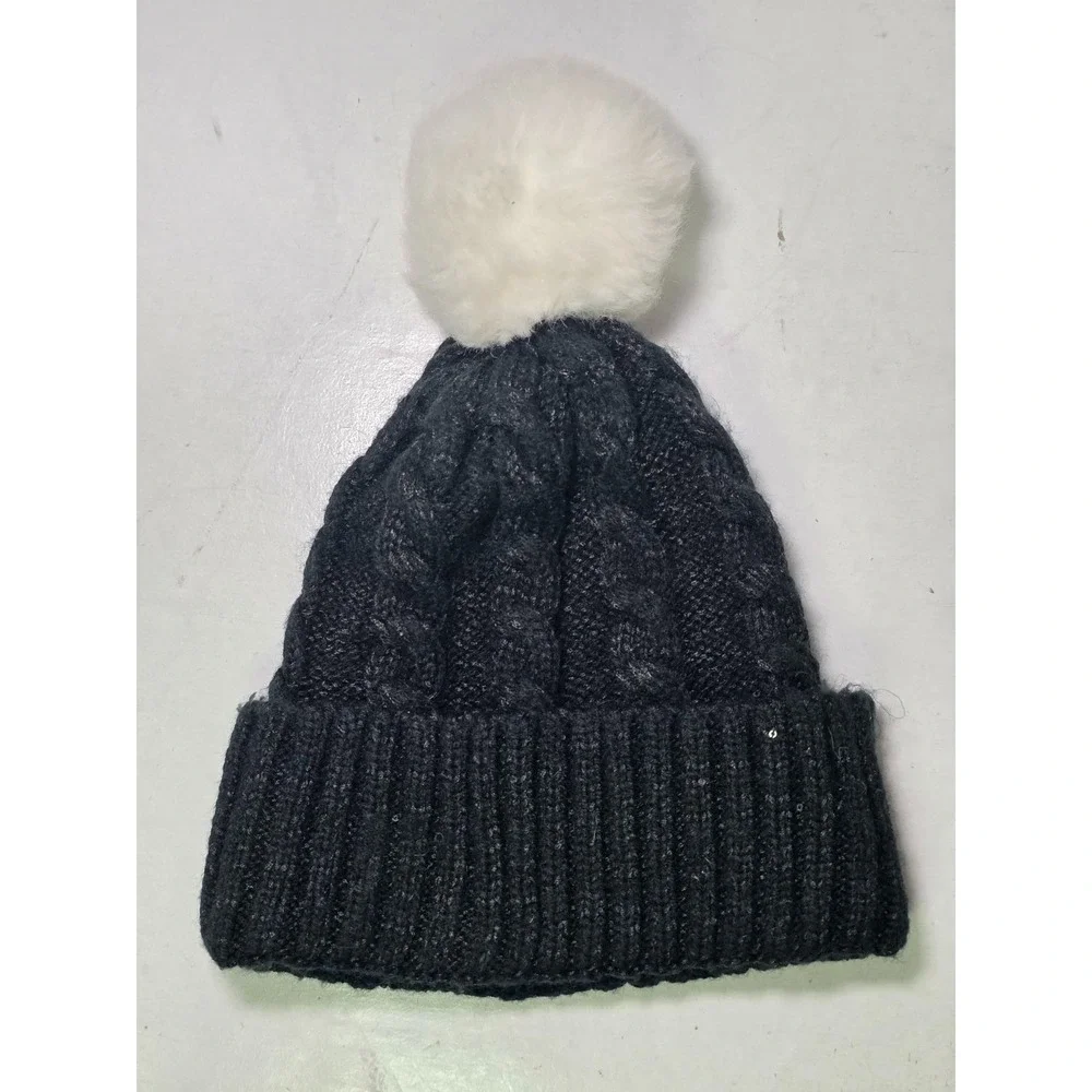 American‎ Girl Hat Black White Knit Girls Winter Logo One Size